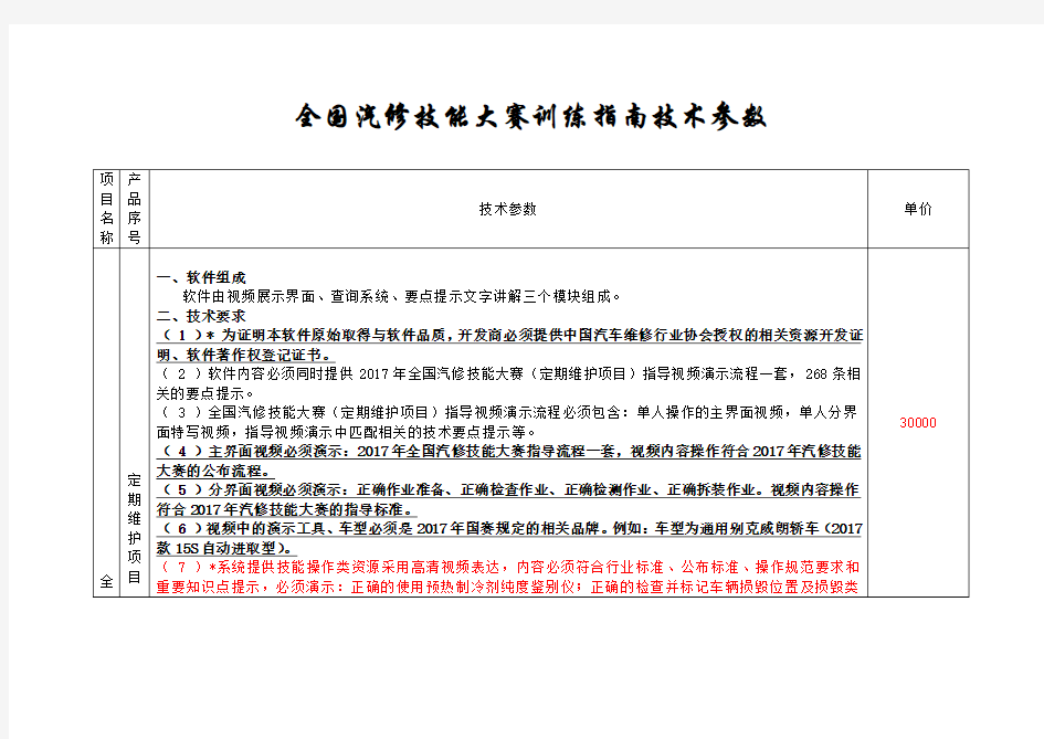 全国汽修技能大赛训练指南技术参数 (1)