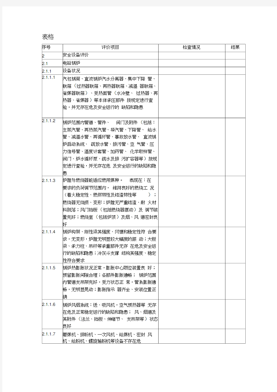 安全性评价检查表