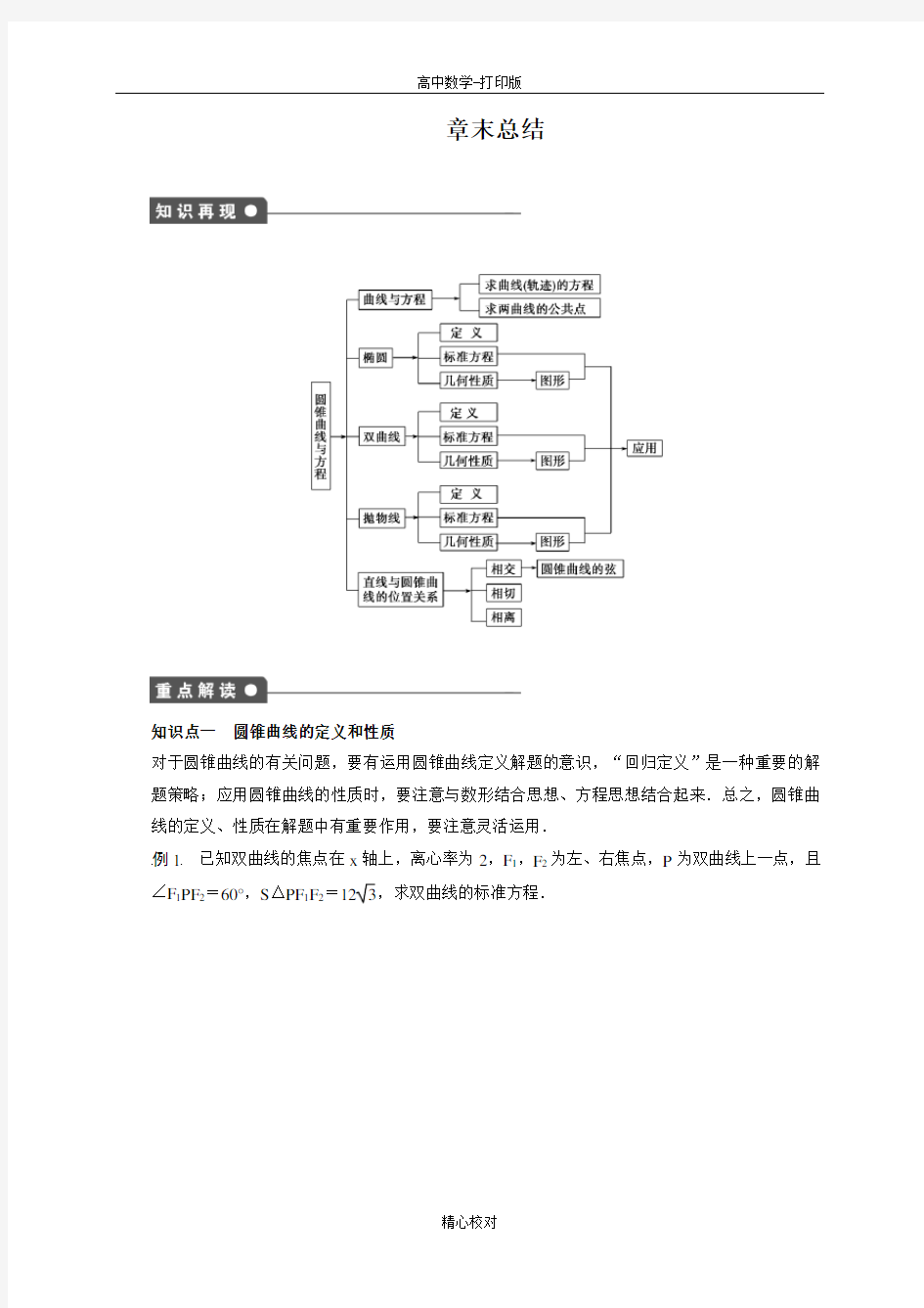 人教A版高中数学高二选修2-1第二章《圆锥曲线与方程》章末总结