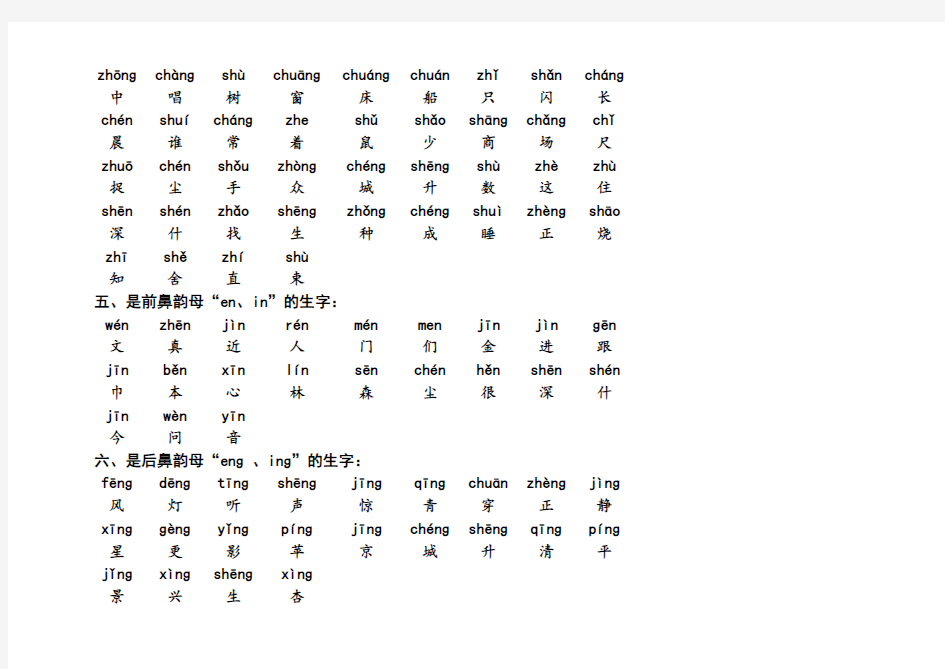 部编版一年级上语文容易混淆拼音的生字分类表