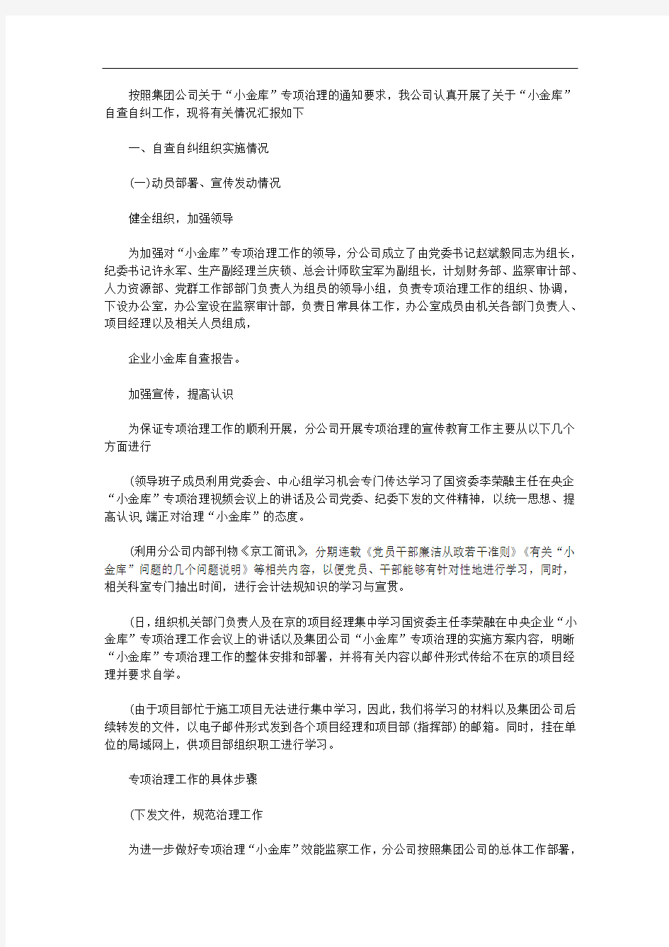 企业小金库自查报告