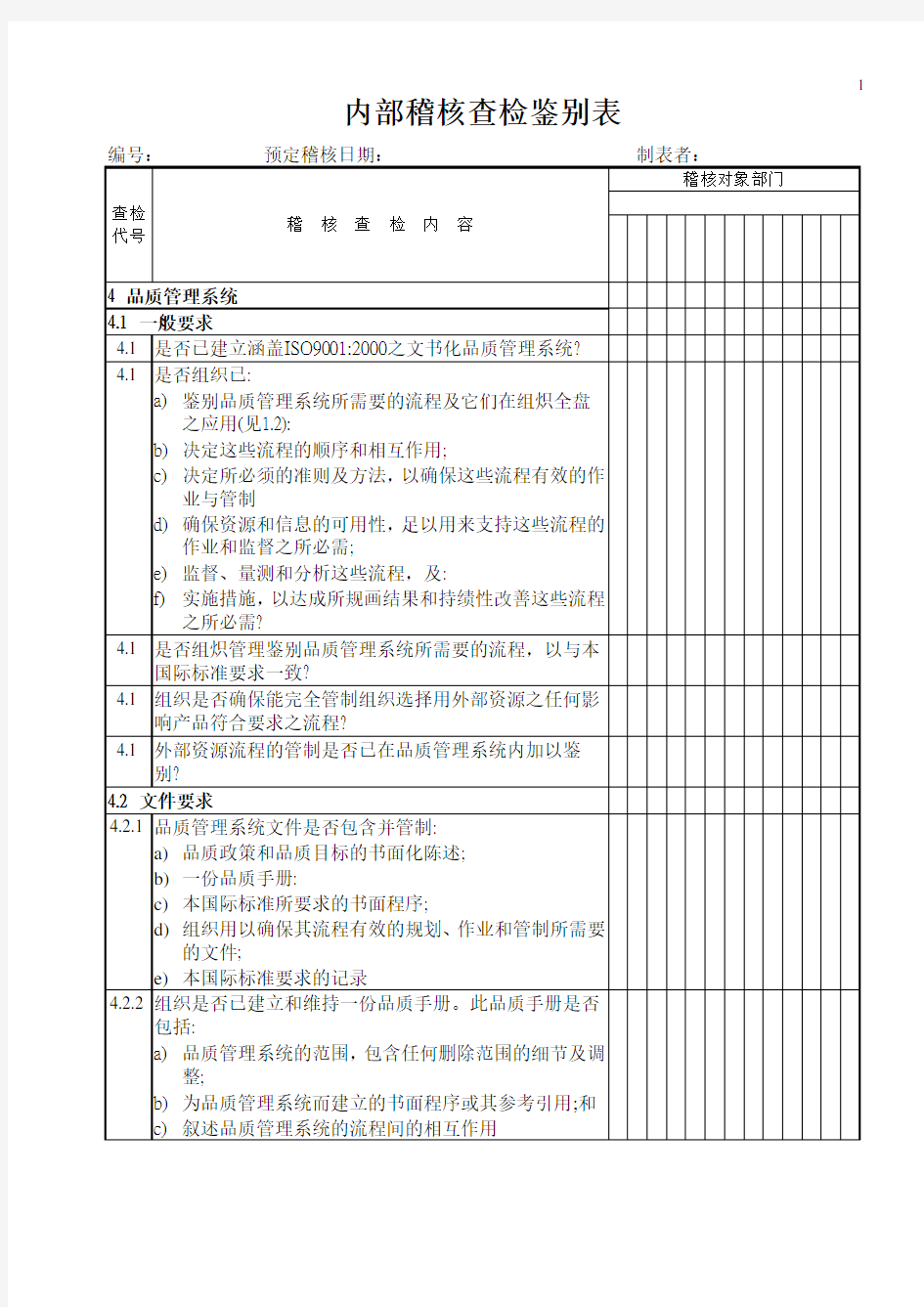 内部稽核查最新检监别表