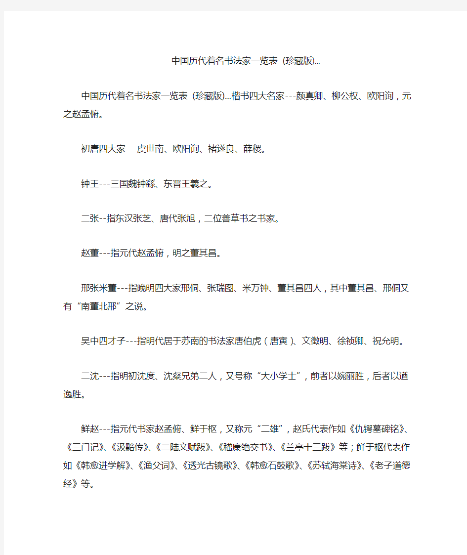 中国历代著名书法家一览表 ...