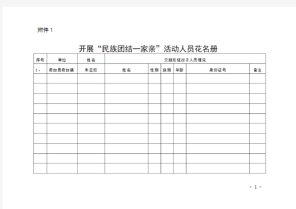 民族团结结对认亲登记表