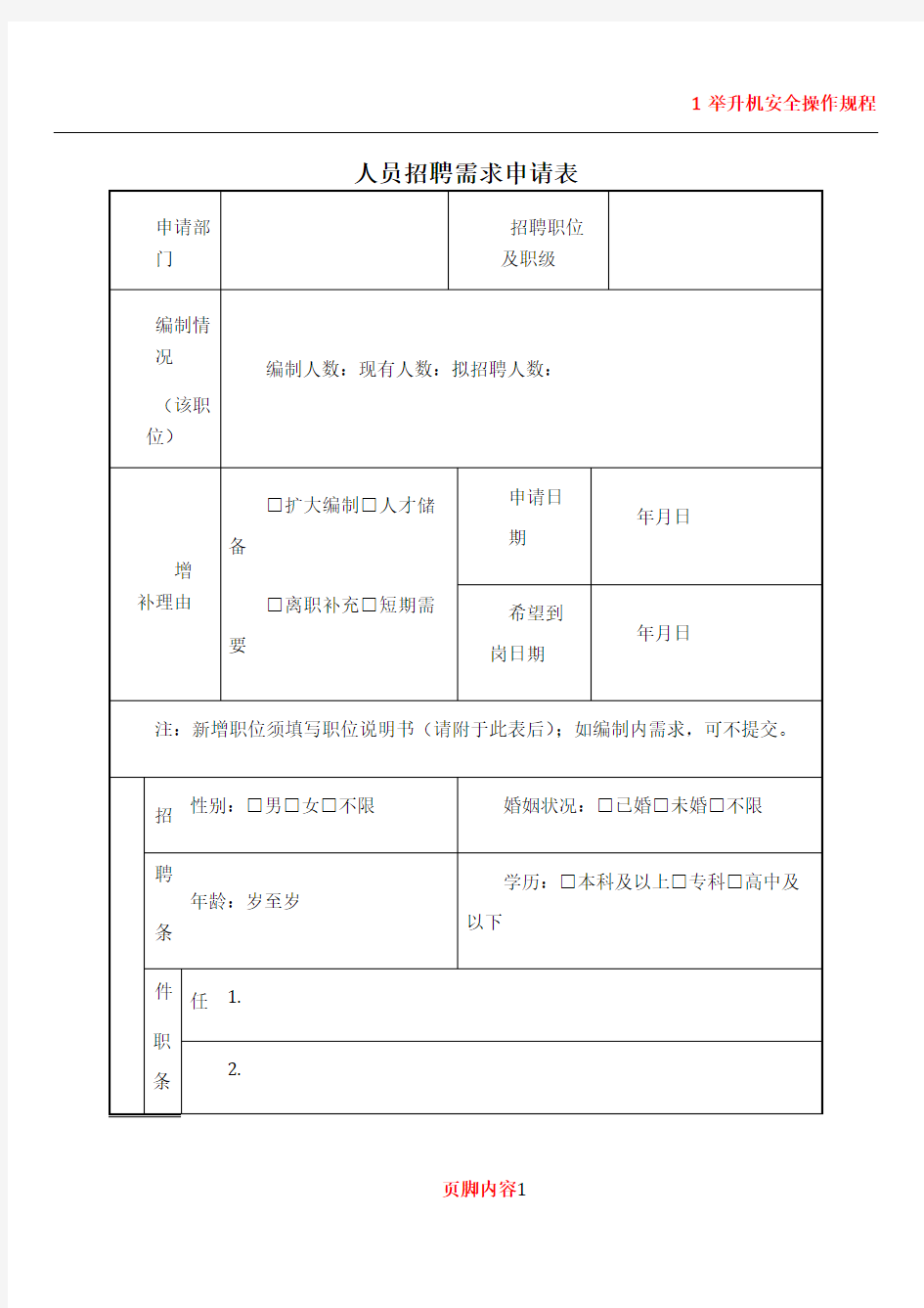 1 人员招聘需求申请表