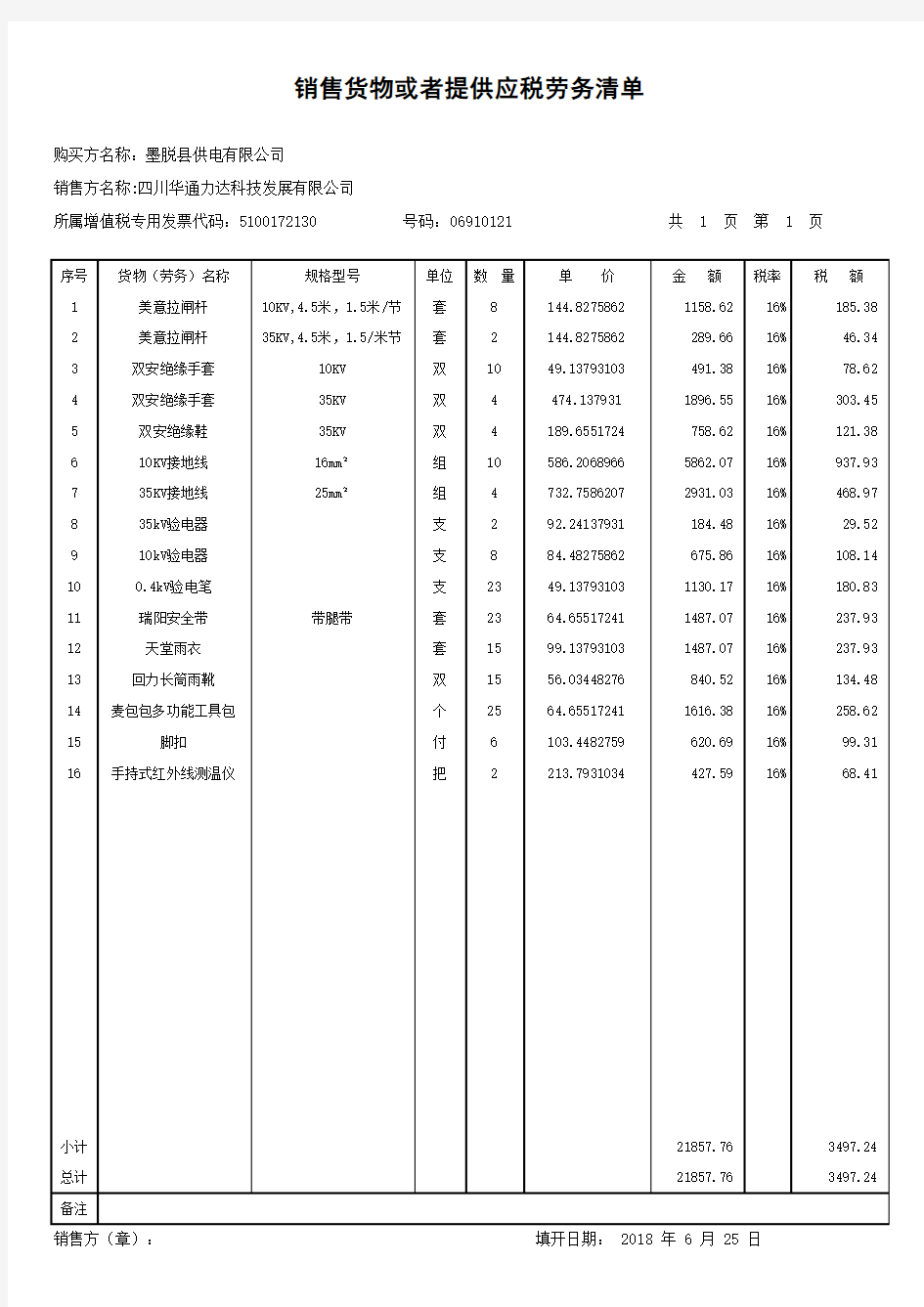 增值税专用发票清单样式