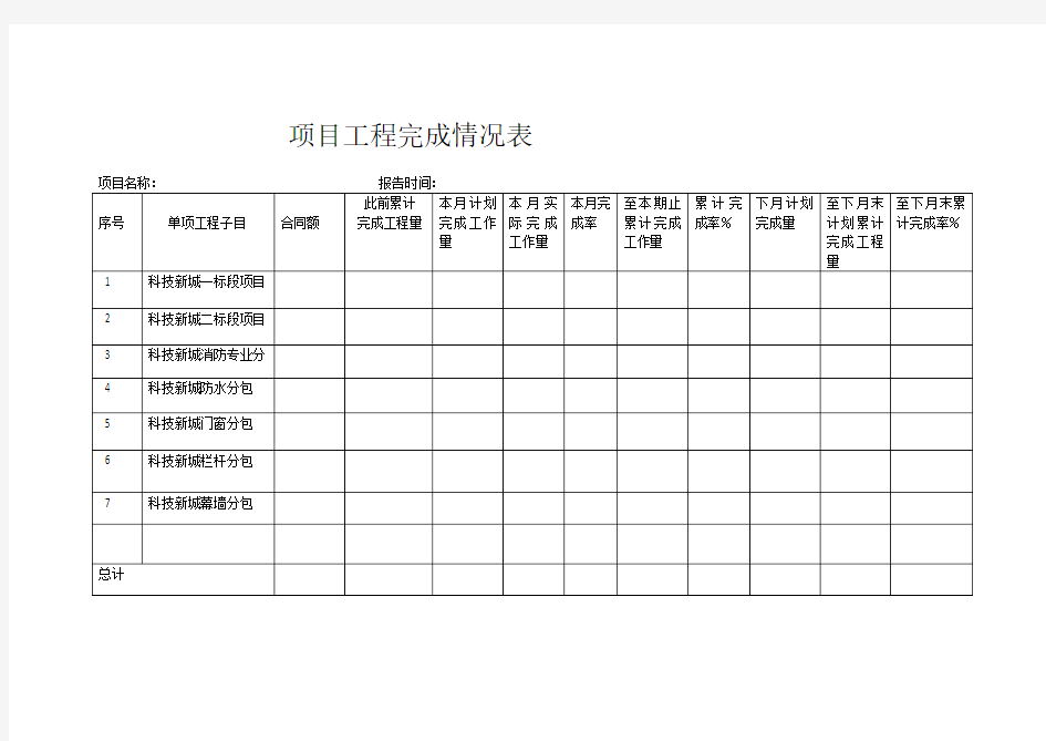 项目工程完成情况表