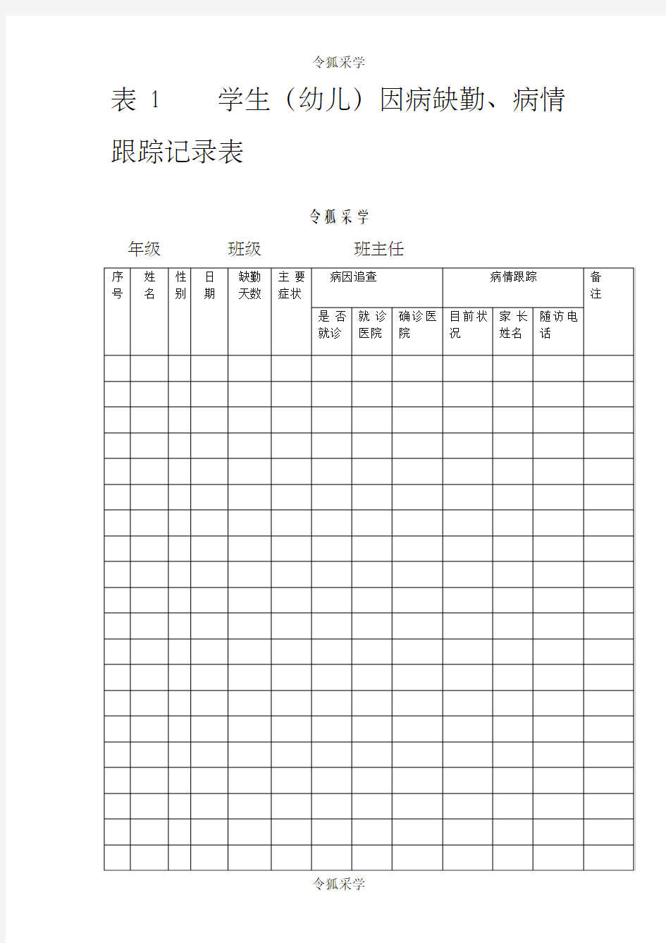 因病缺勤追踪记录表