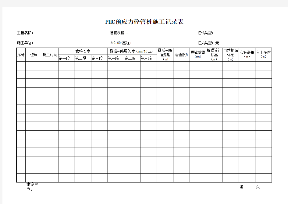 PHC预应力砼管桩施工记录表