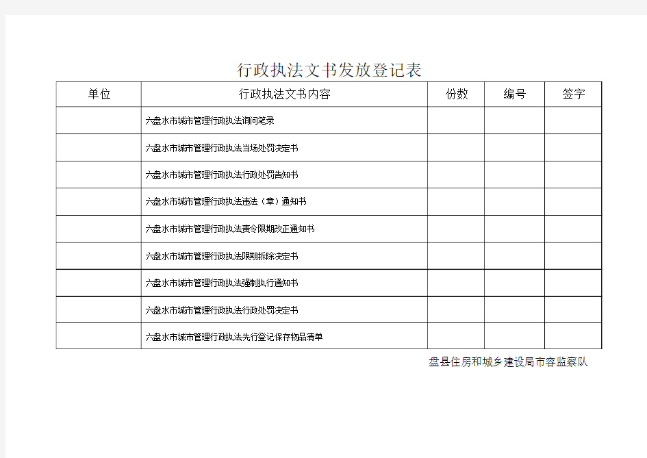 行政执法文书发放登记表