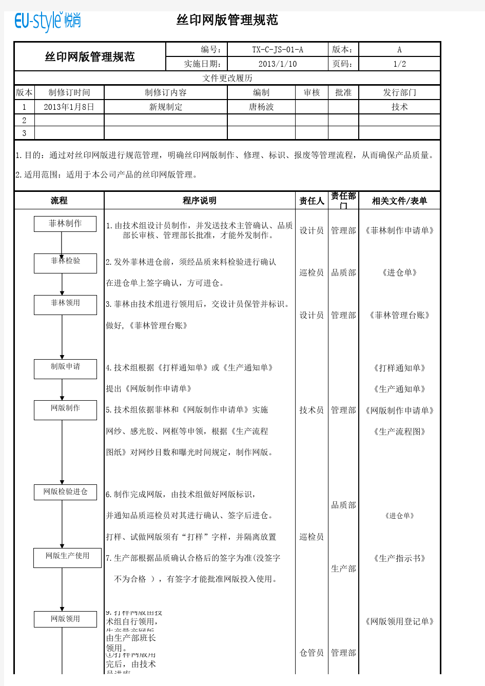 丝印网版管理规范