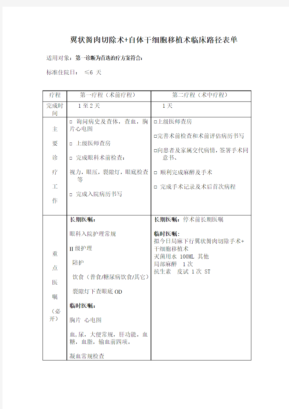 翼状胬肉临床路径模板