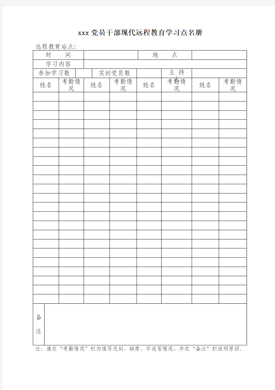 党员干部现代远程教育党员学习点名册