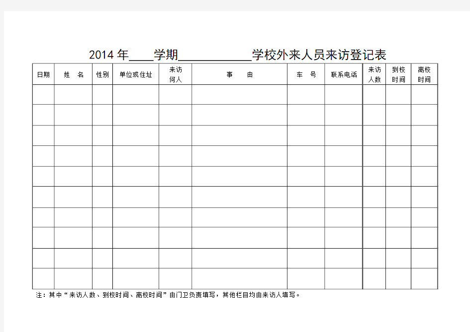 学校外来人员来访登记表