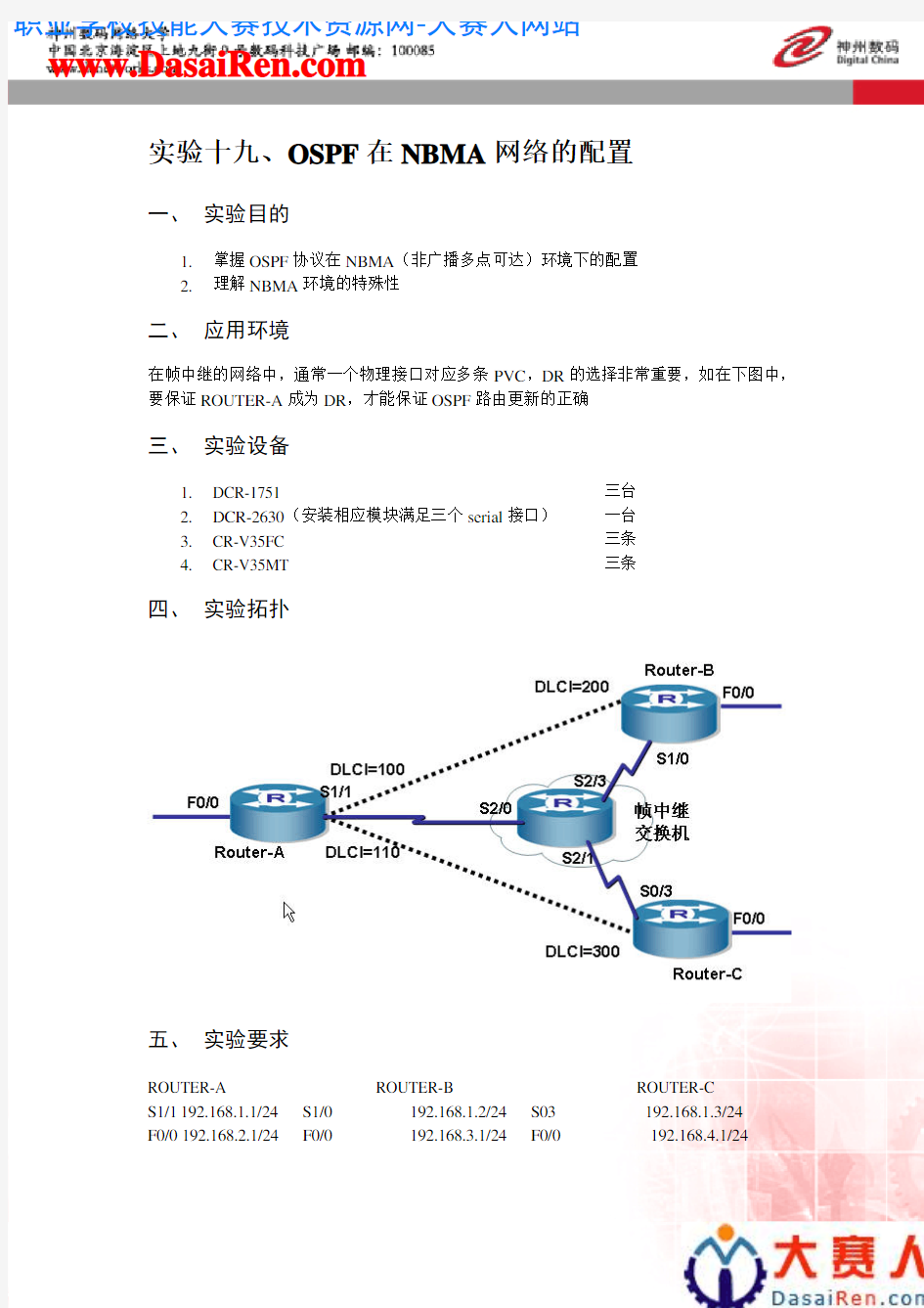 实验19、OSPF在NBMA网络的配置