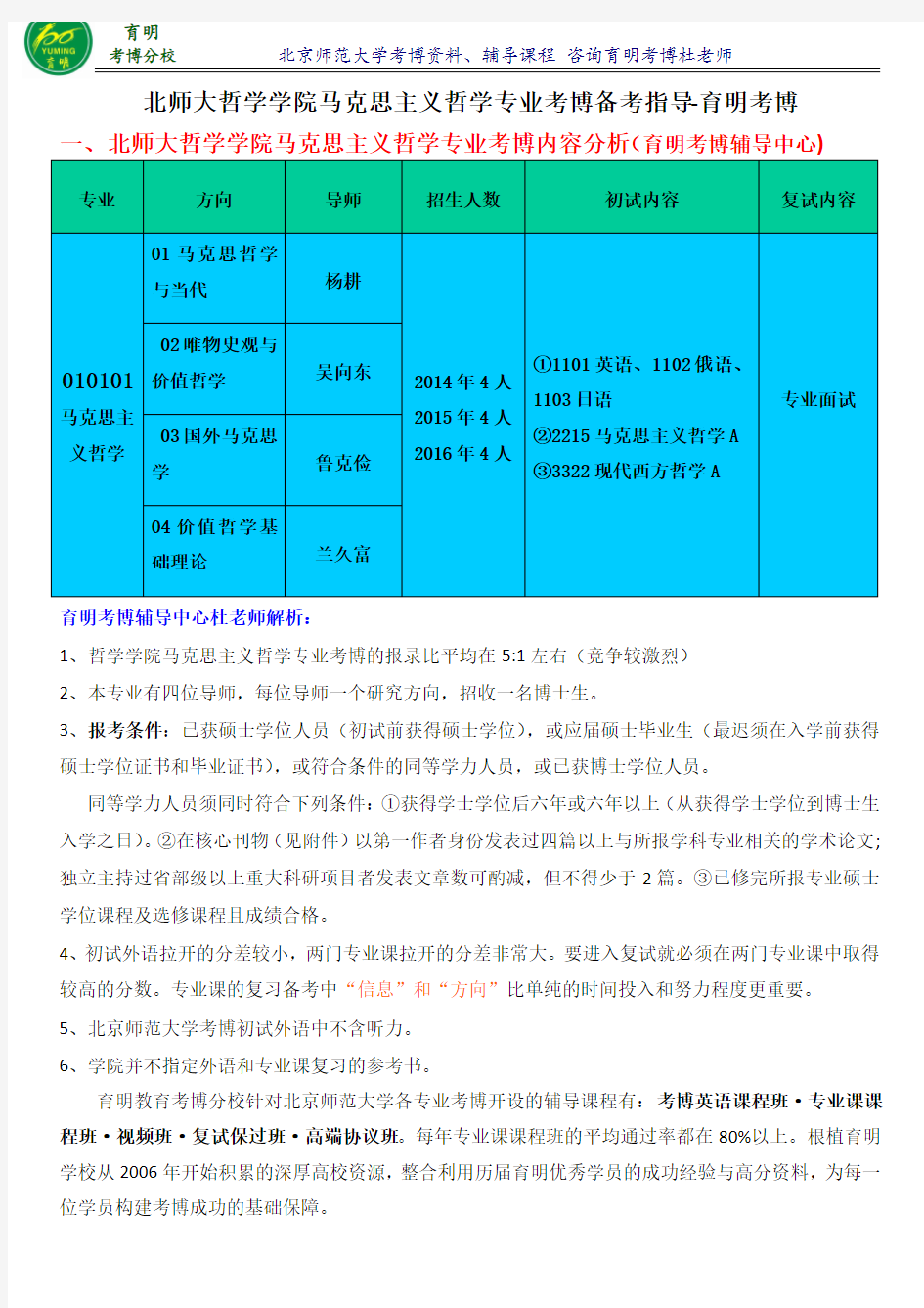 北京师范大学马克思主义哲学专业考博真题解析复习内部资料分数线联系导师模板-育明考博