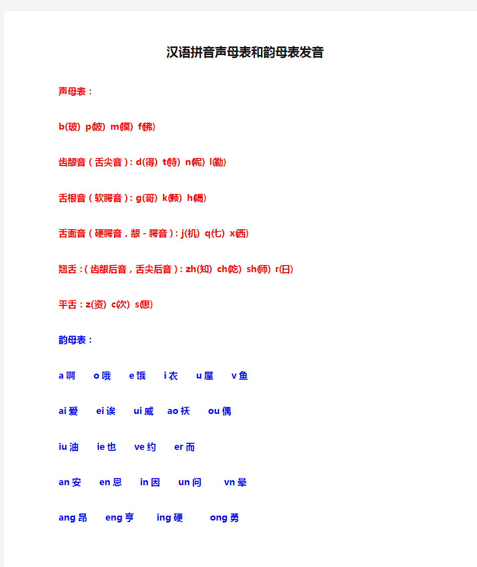 汉语拼音声母表和韵母表发音