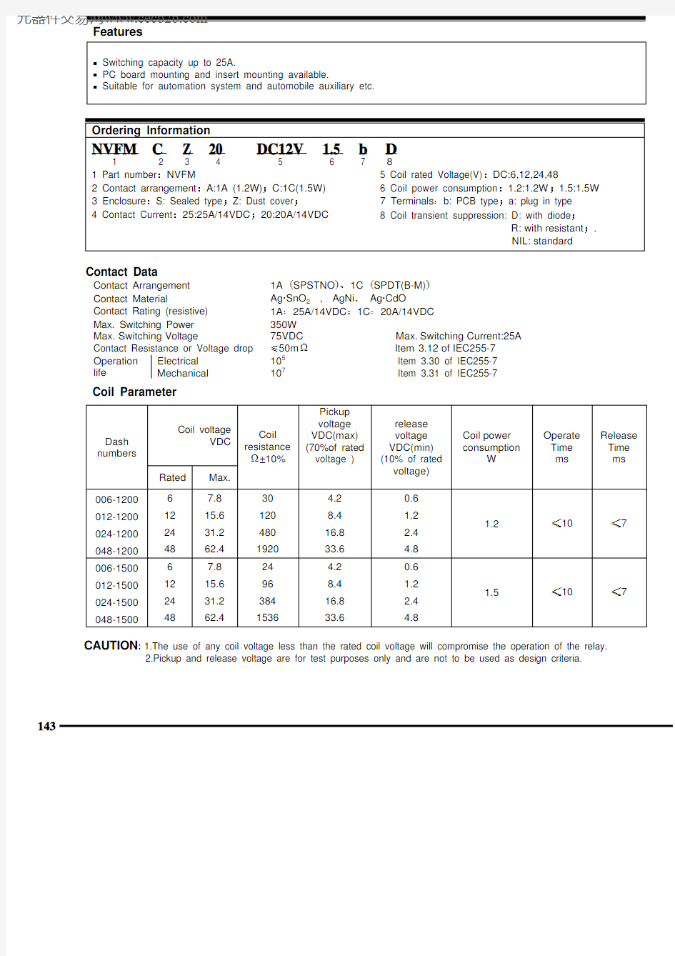 NVFMCS25DC12V1.2BNIL中文资料