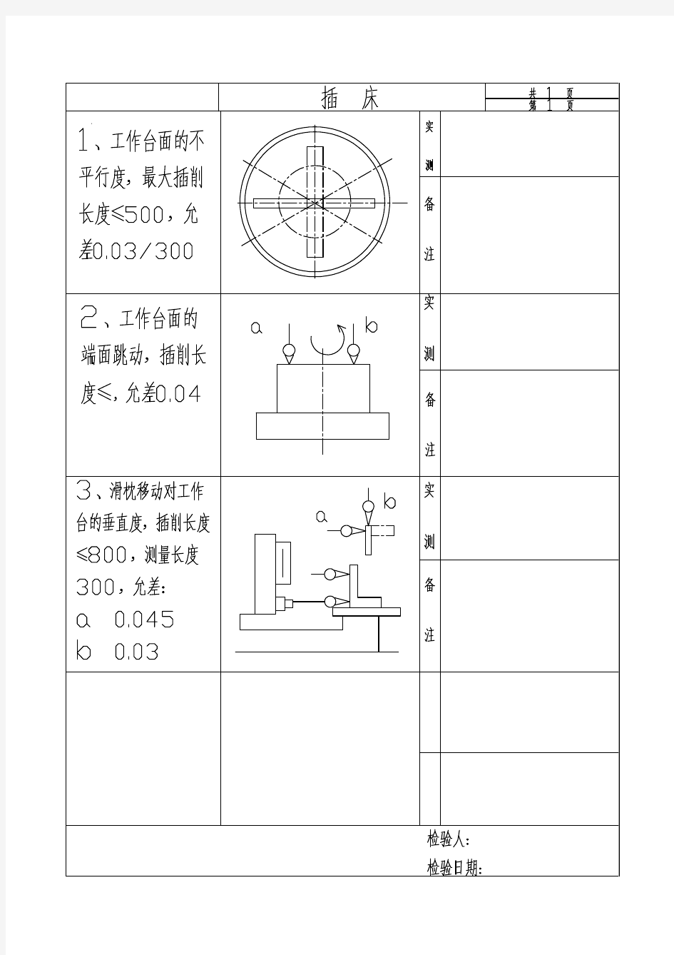 插床精度检查表