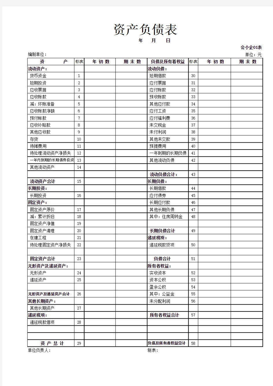 资产负债表(模板)