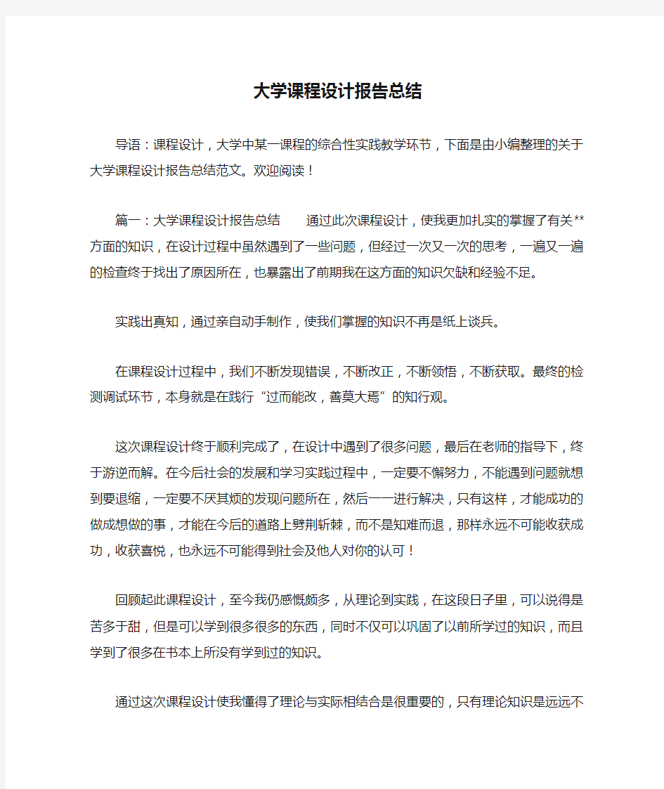 大学课程设计报告总结