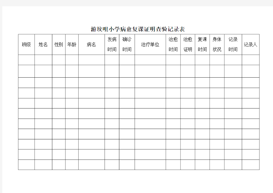 (完整版)病愈复课查验记录表