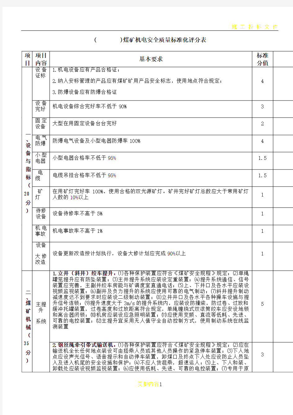 五、煤矿机电安全质量标准化评分表