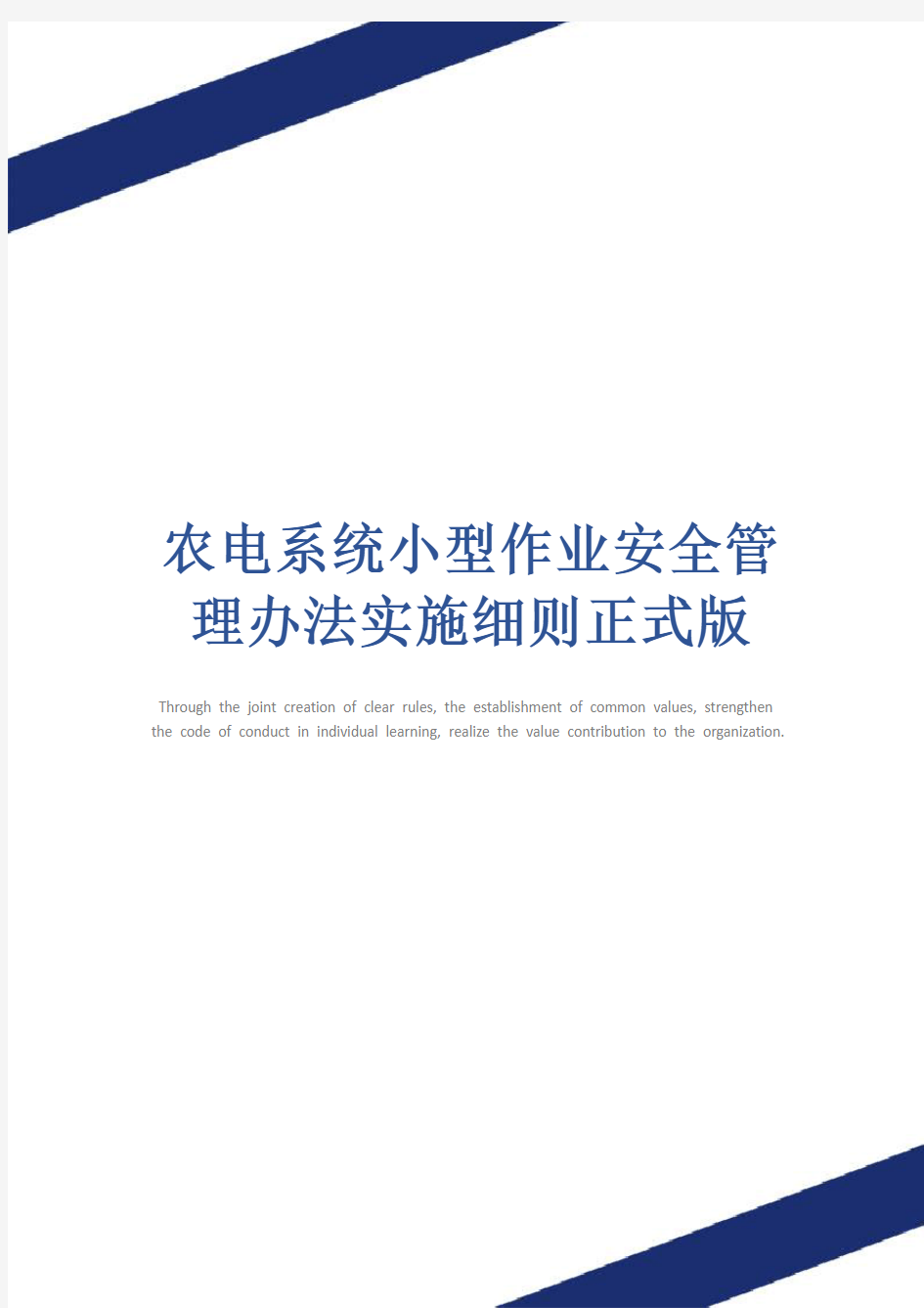 农电系统小型作业安全管理办法实施细则正式版