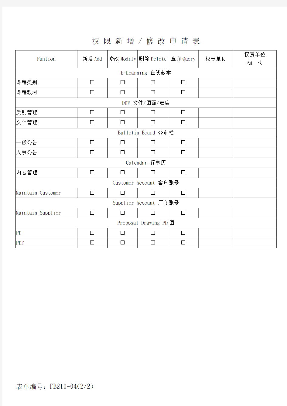 办公网络设定权限申请表样板