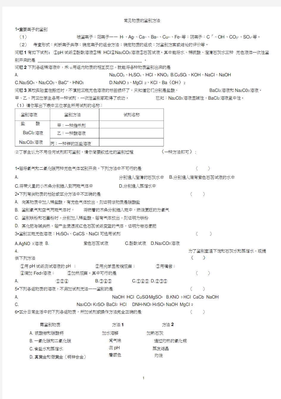 常见物质的鉴别方法汇总