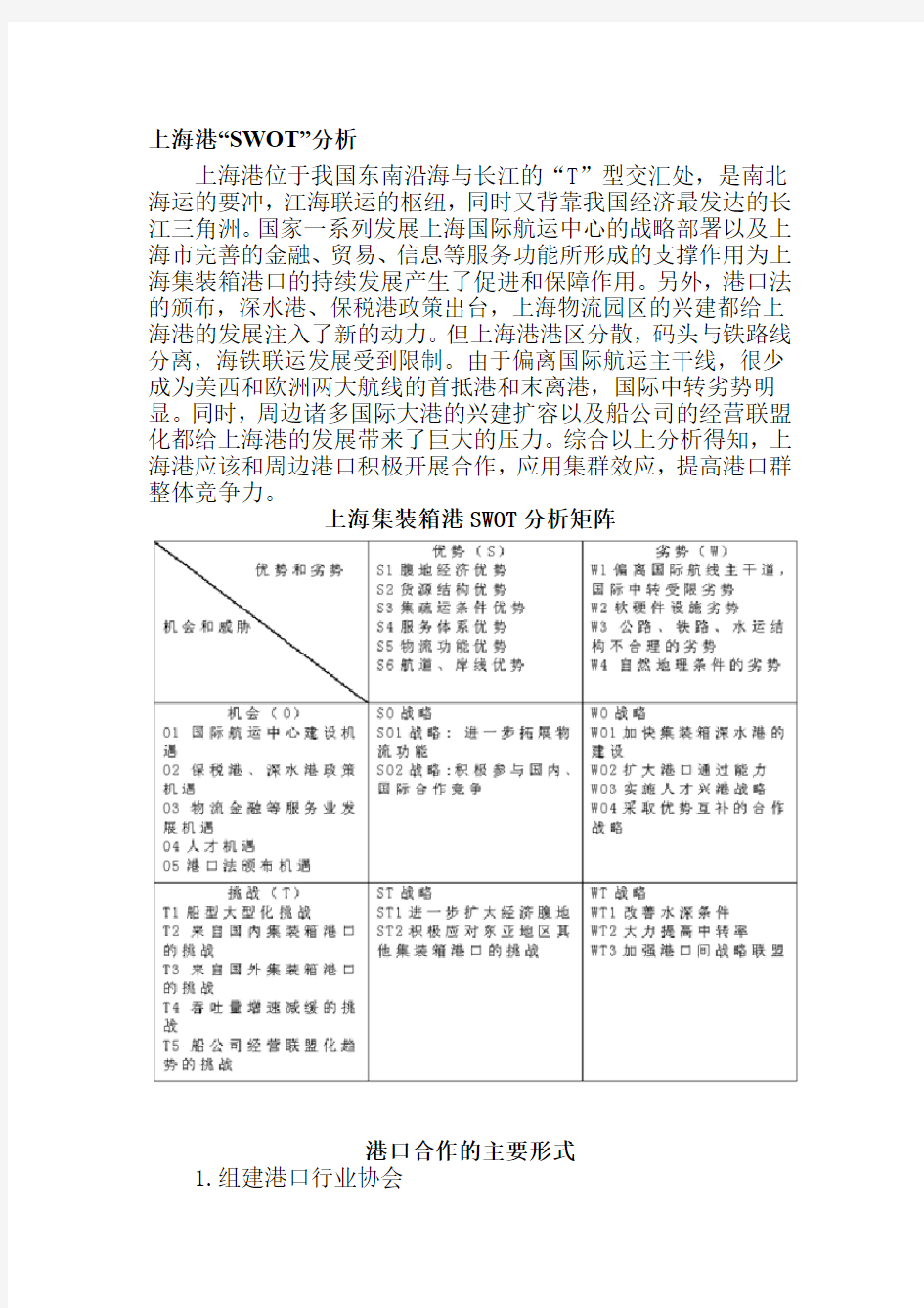 上海港的SWOT分析