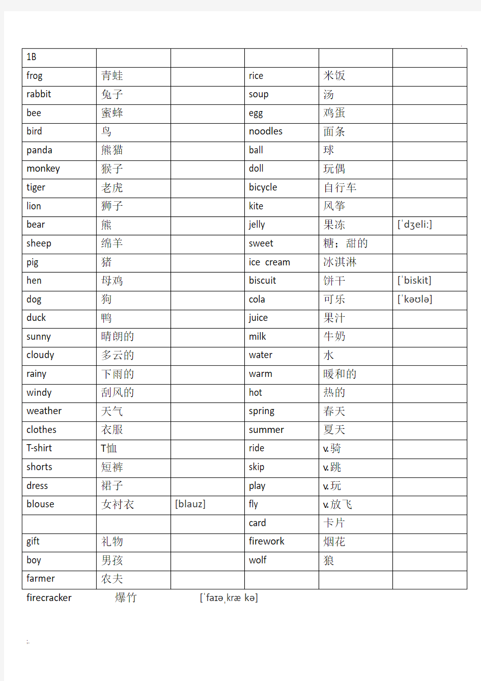 牛津上海英语沪教版1-3年级单词表(打印版)