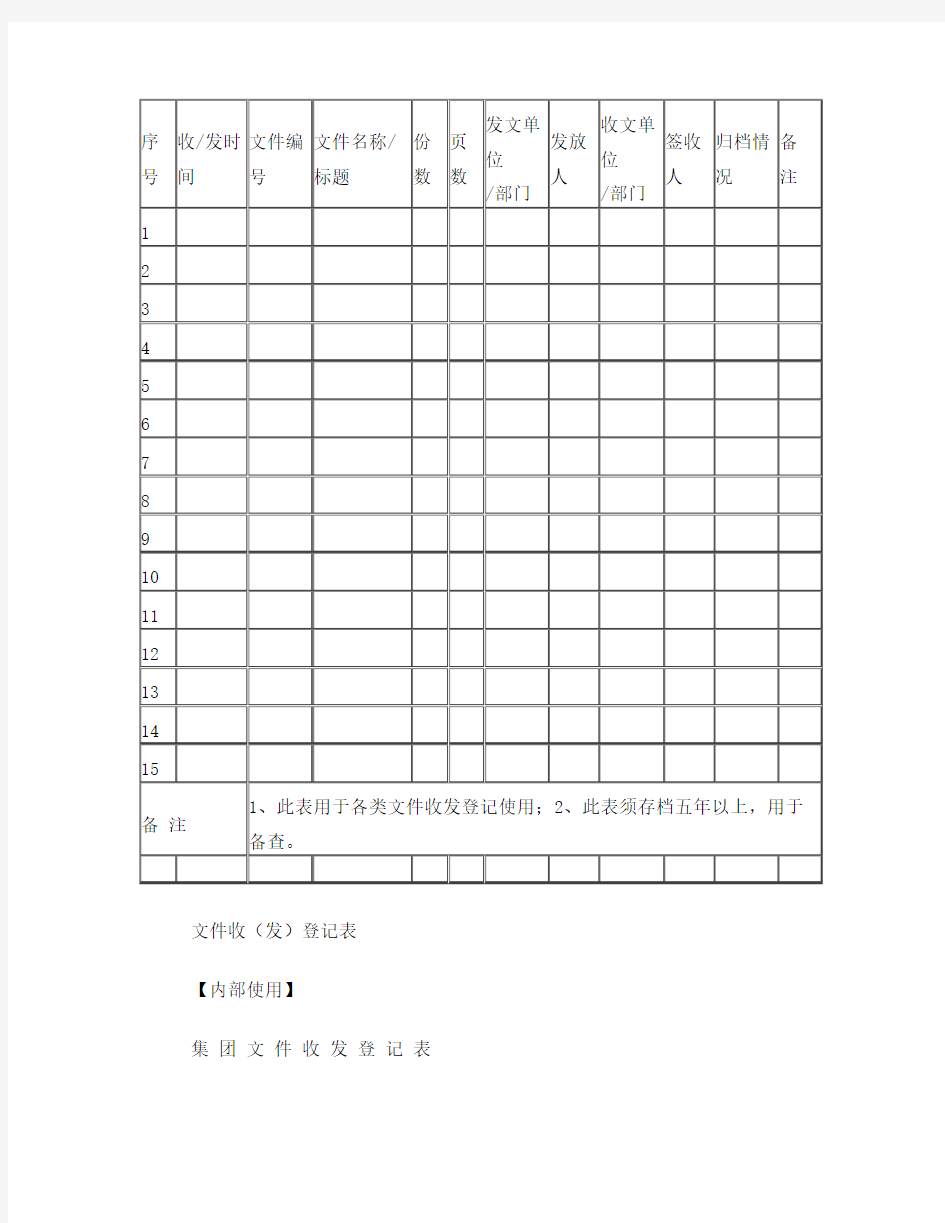 文件收发登记表(模板)