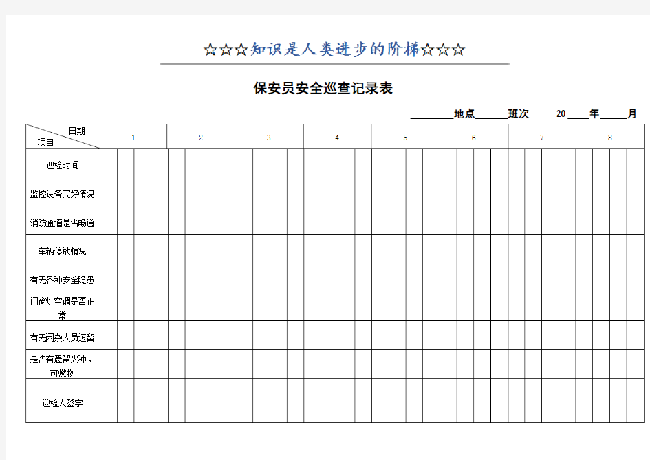 保安日常巡查记录表