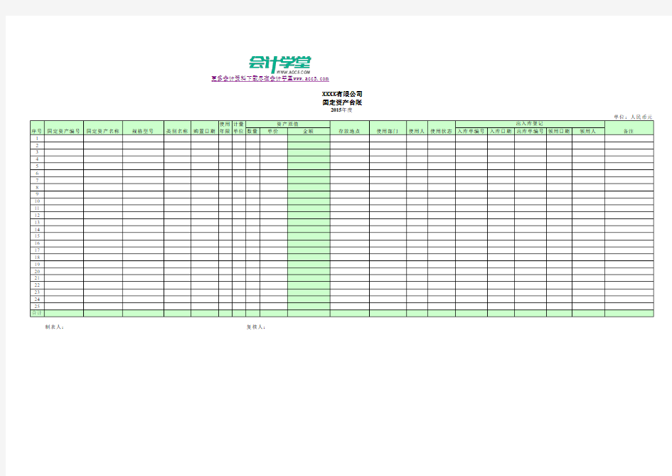 固定资产台账(2015最新模板)