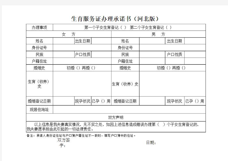 生育登记承诺书