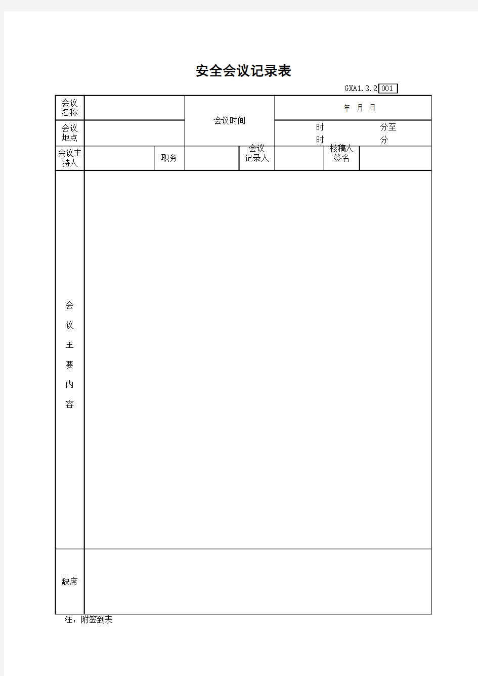 安全会议记录表(最新版)