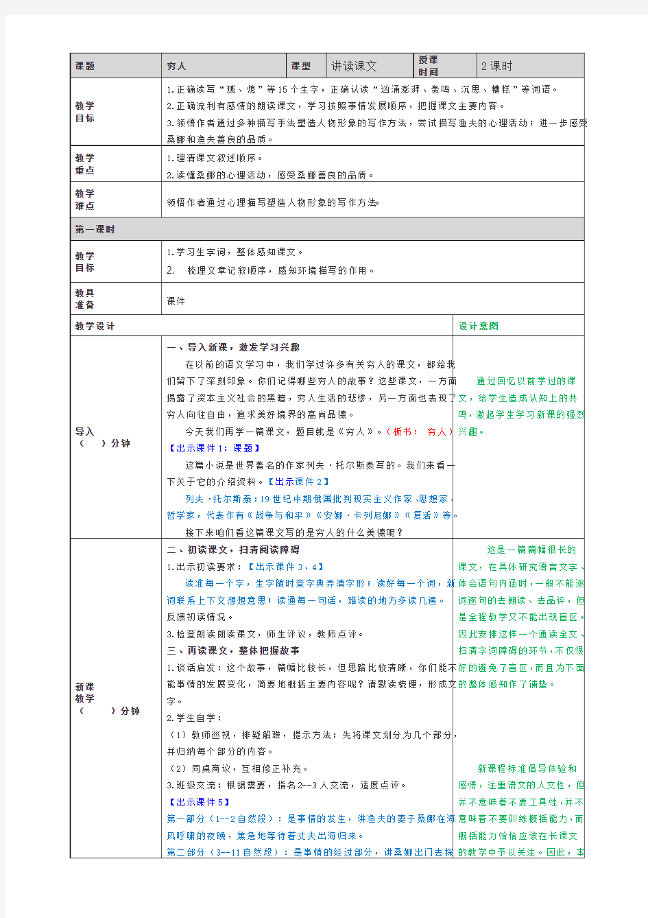 教案-六年级上册《穷人》部编版