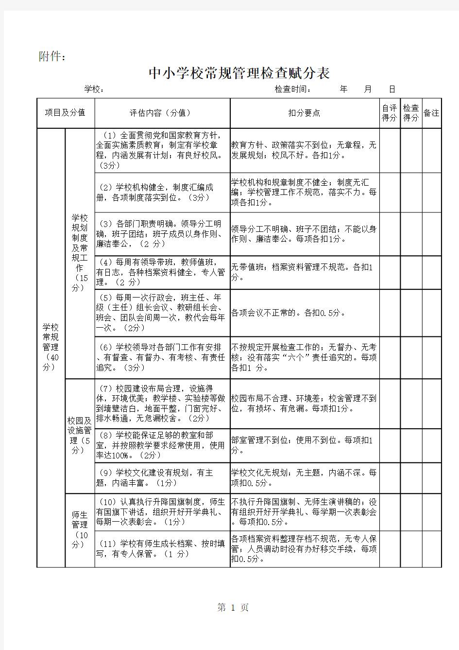 中小学常规检查表