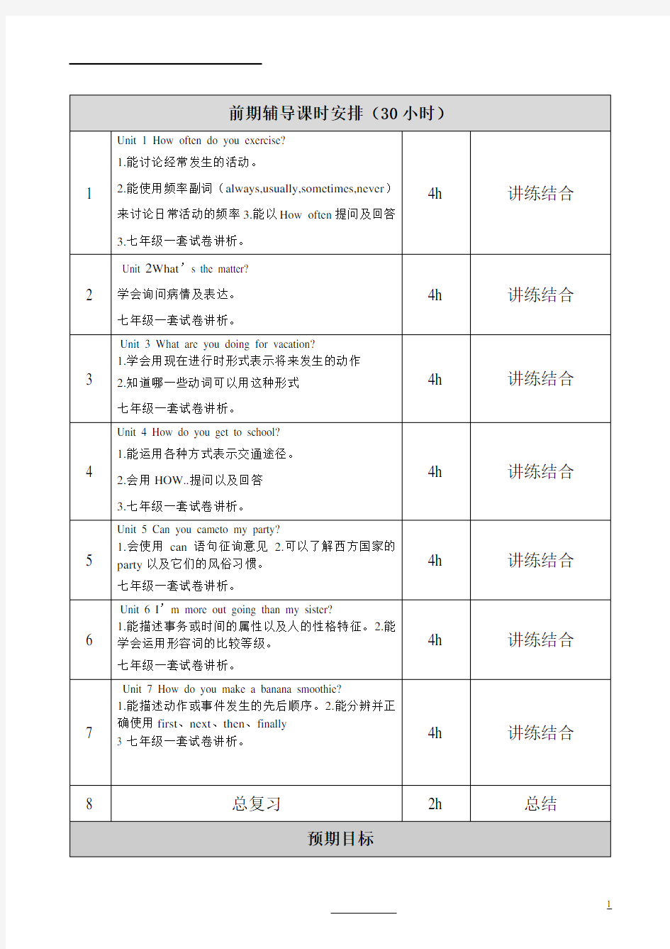 七升八英语暑假衔接计划