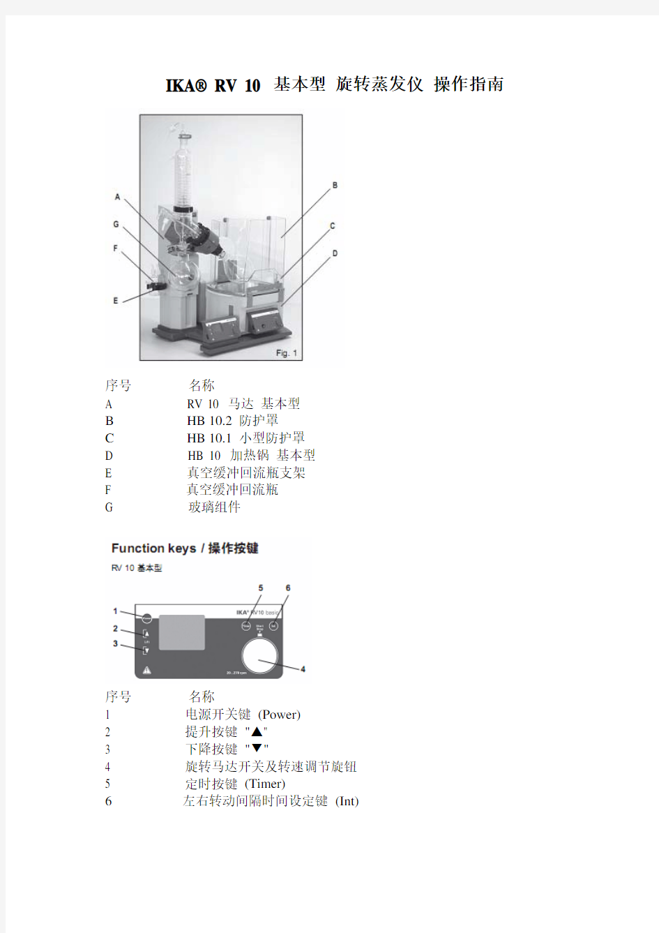 IKA RV10 旋转蒸发仪说明书