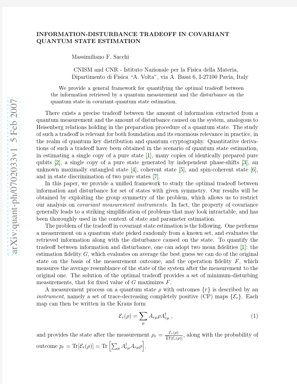 Information-disturbance tradeoff in covariant quantum state estimation