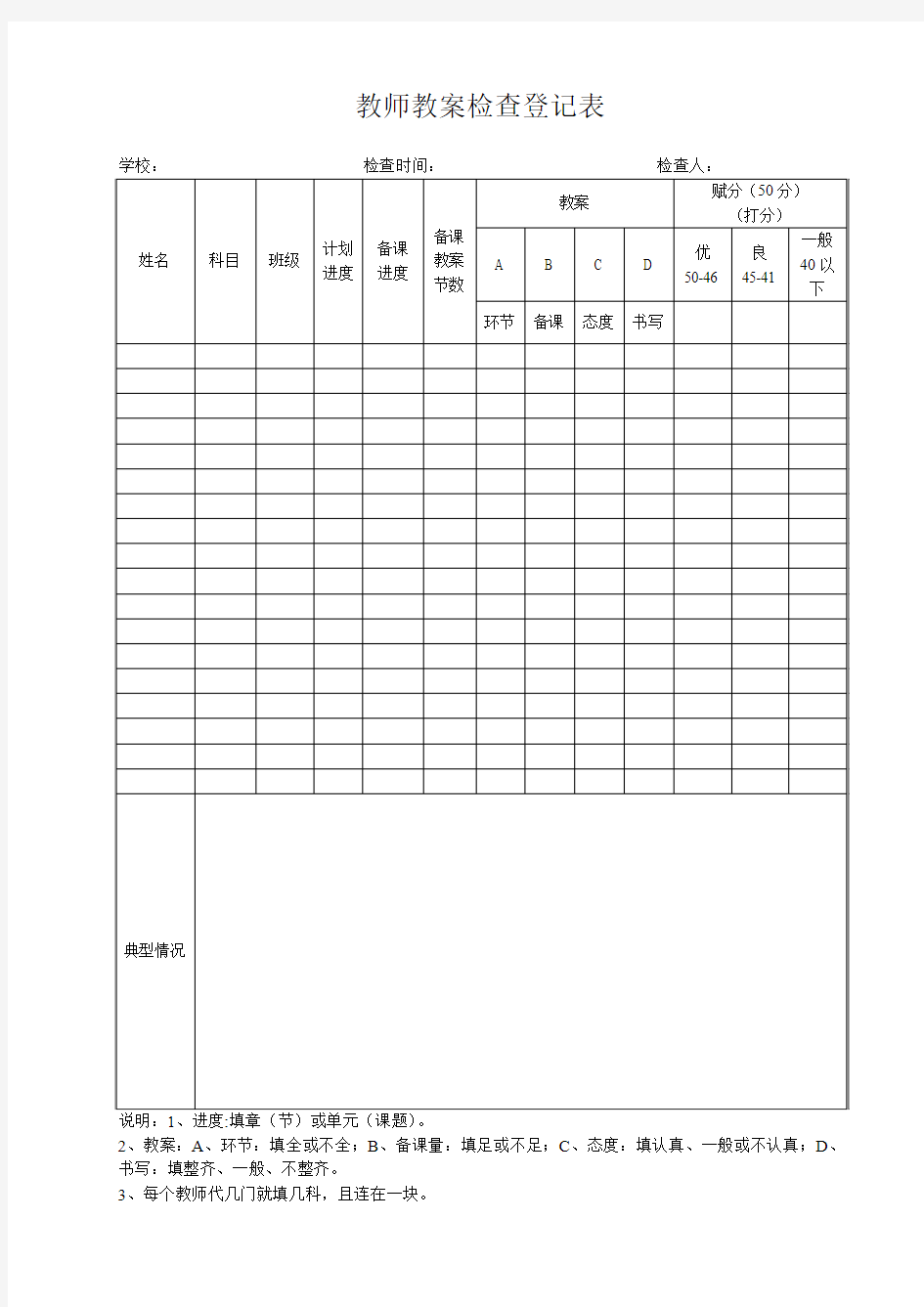 教师教案检查登记表