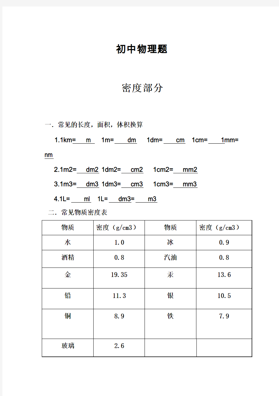 初中物理题  密度