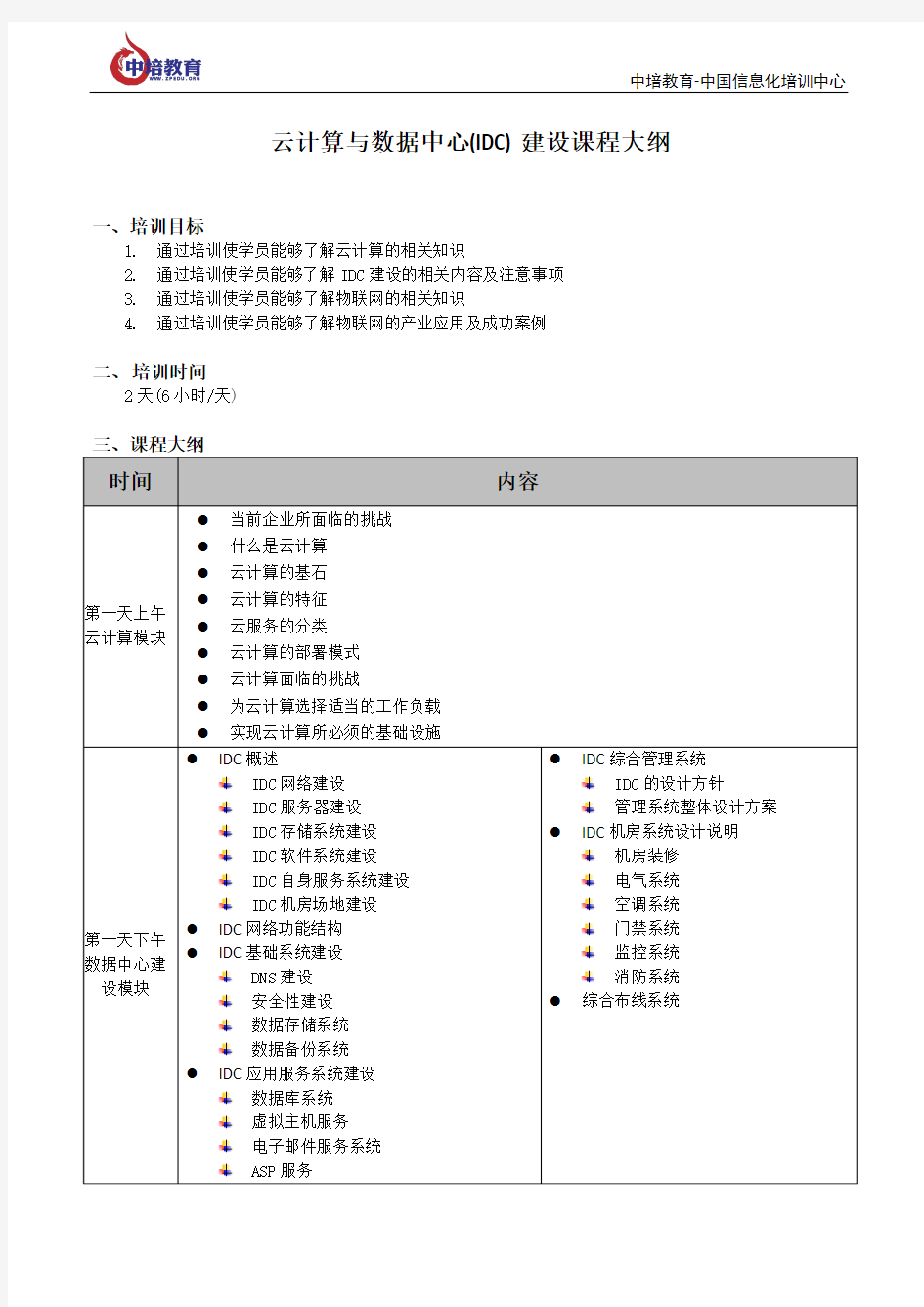 云计算与数据中心建设课程