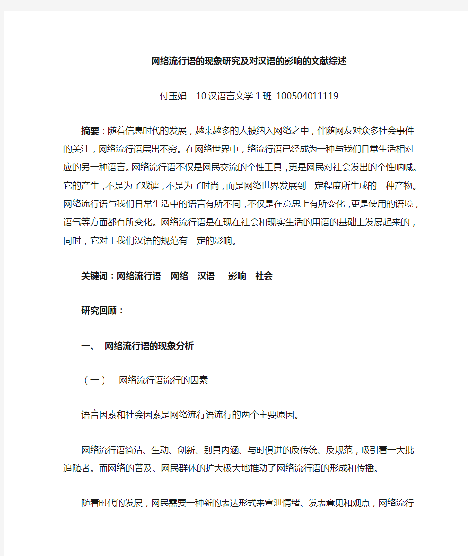 网络流行语的社会想象解析及对现代汉语的影响文献综述