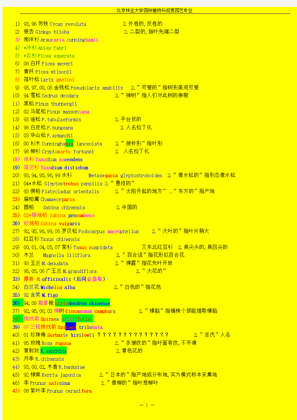 北京林业大学园林植物拉丁文