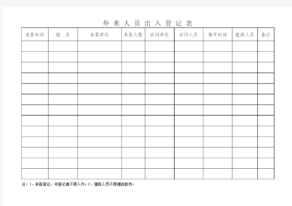 外来人员登记表