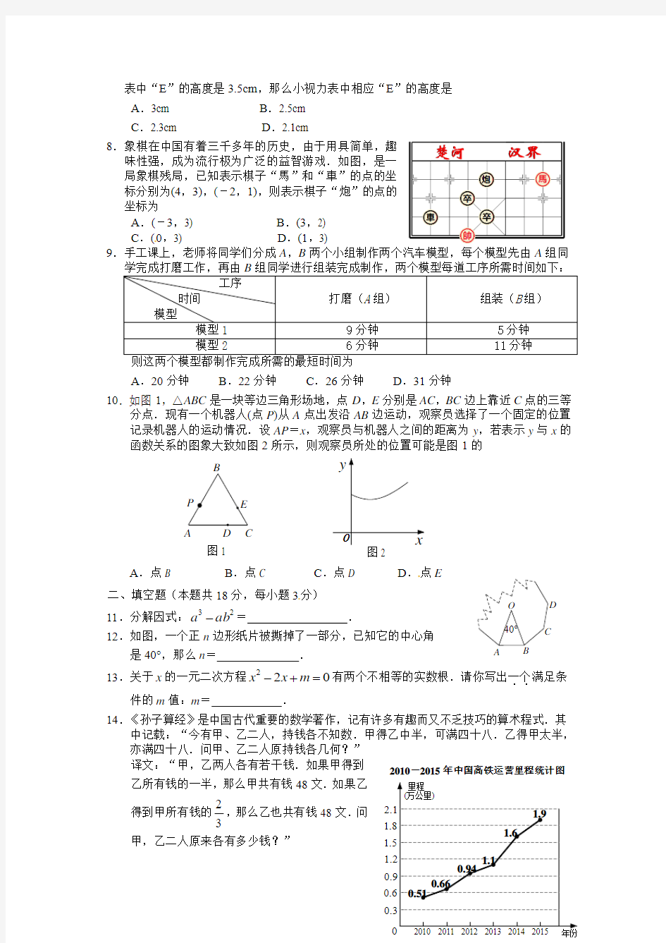 北京市2016年燕山区初三一模数学试卷及答案