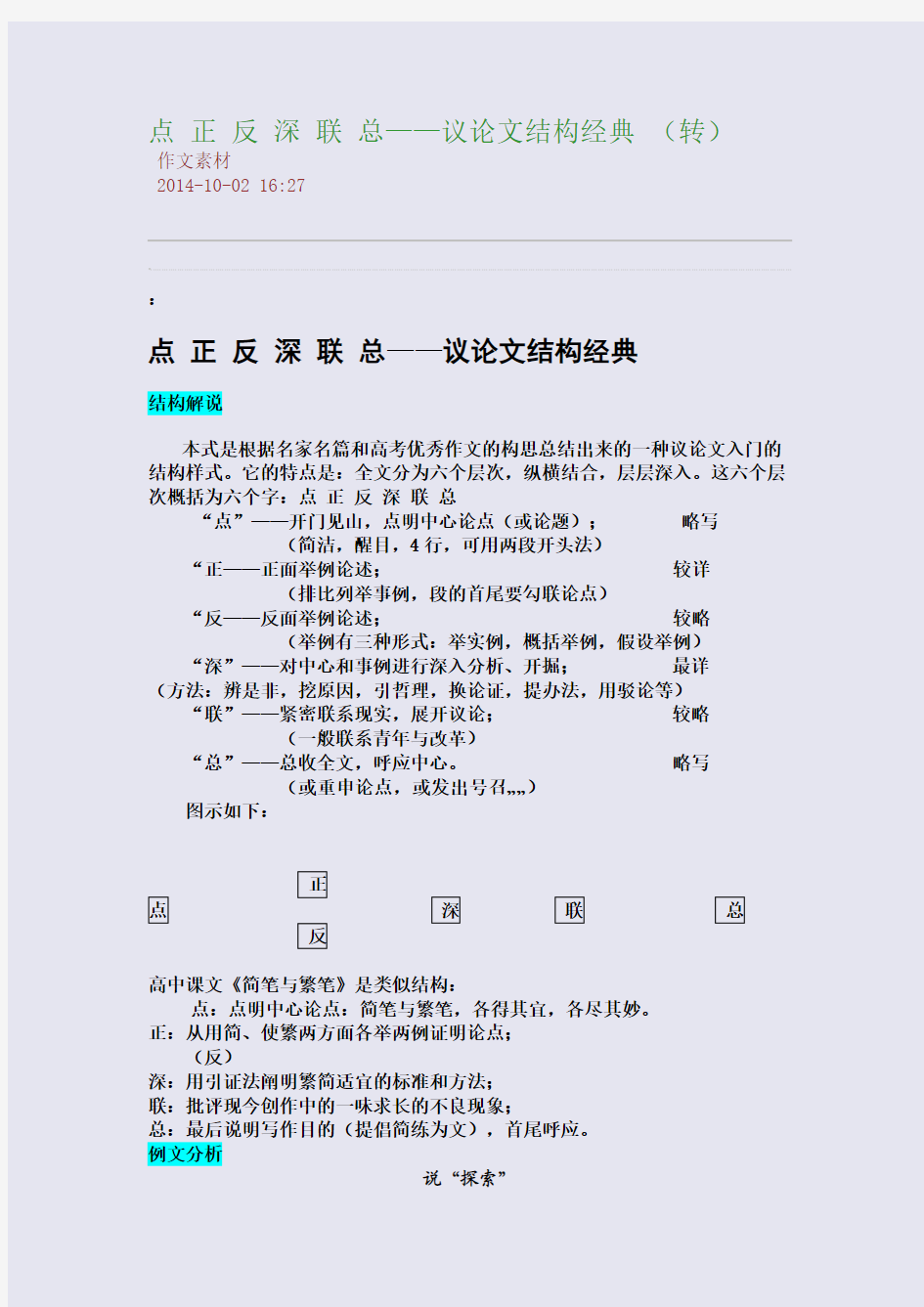 点 正 反 深 联 总——议论文结构经典 ()